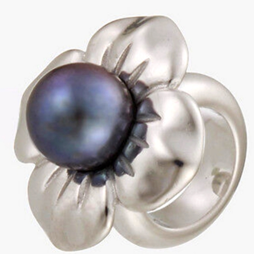 Endless Sterling Silver Black Pearl Flower Charm Bead